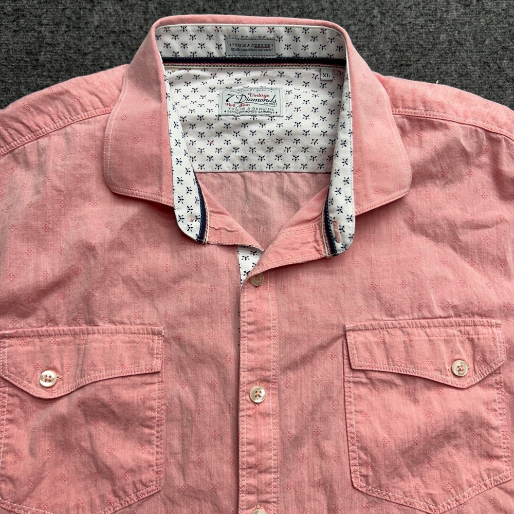 7 Diamonds Shirt Mens XL Flip Cuff Short Sleeve Classic Fit Button
